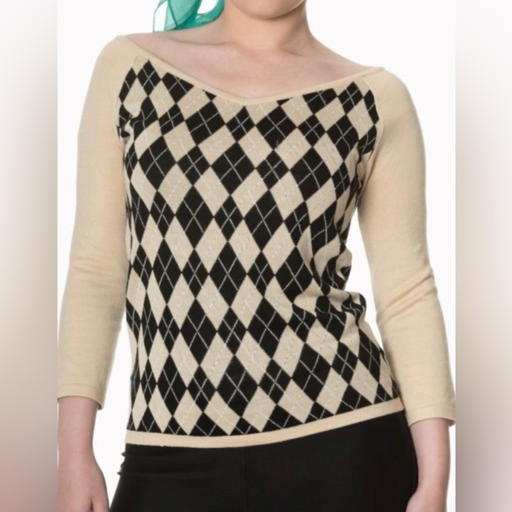 NWOT Banned Retro Off Shoulder Argyle